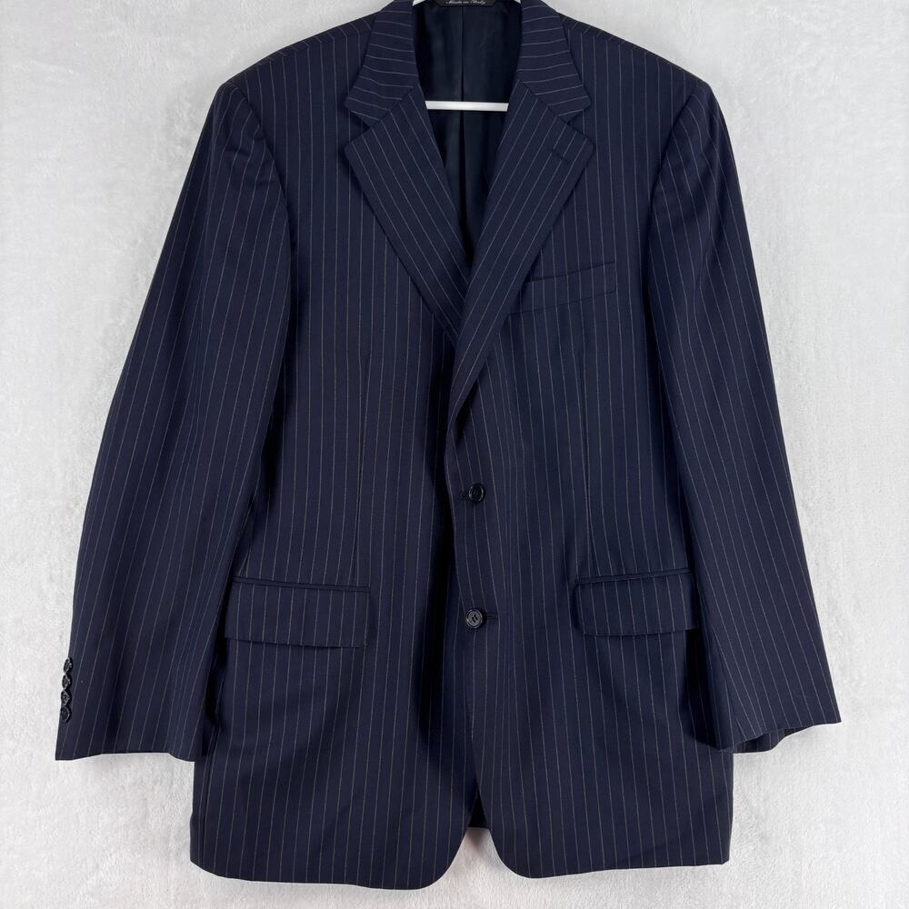 Canali Men’s Navy Pinstripe 100% Wool Two Button Blazer Size US 44R EU 54R